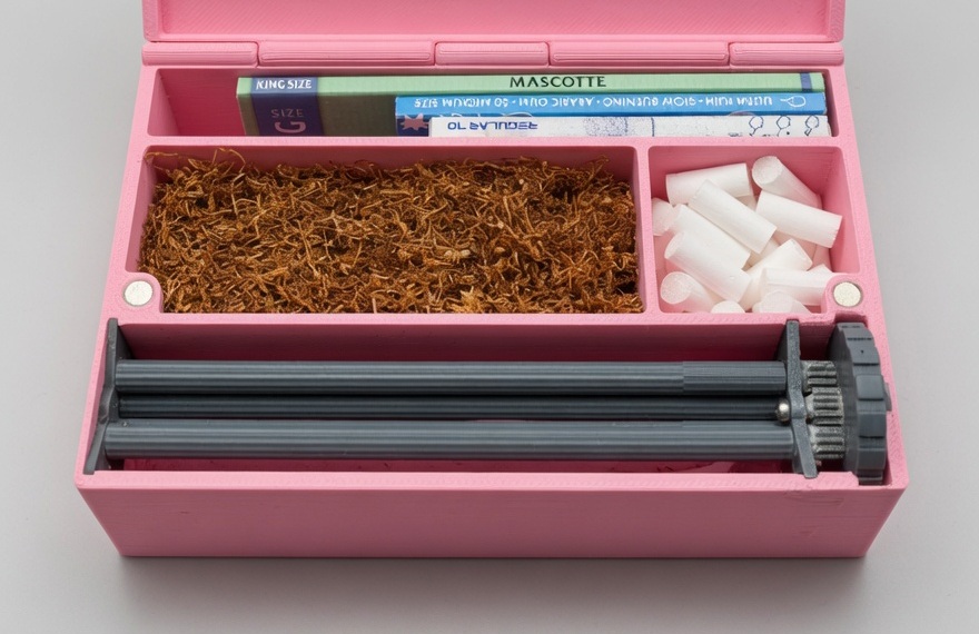 GoRollBox abierta con tabaco, filtros y papeles